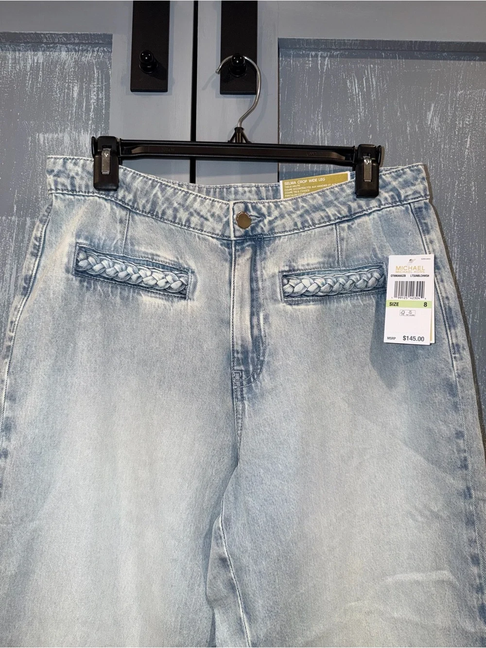 Michael Michael Kors Selma Crop Wide Leg Jeans Size 8 NWT Light Wash